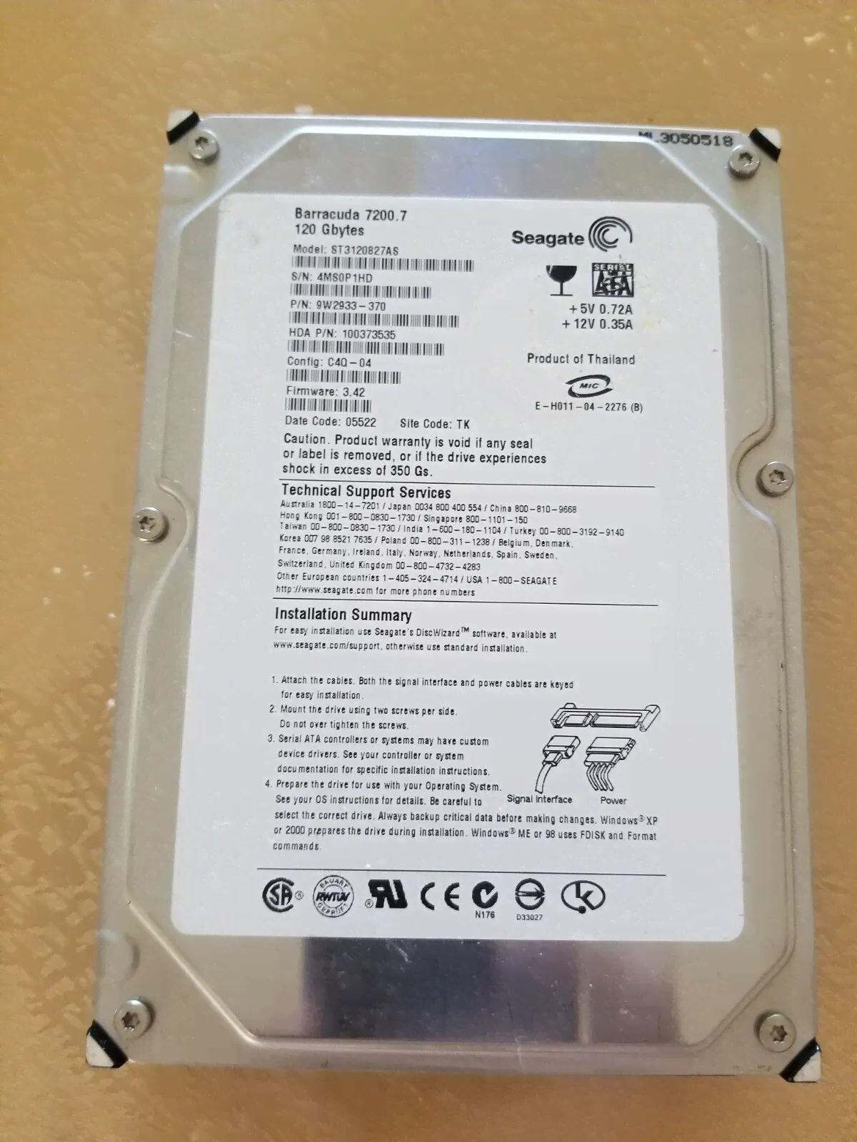 seagate barracuda 7200.7 120.9 GB 7200 RPM 3.5 (ST3120827AS) Hard Disk